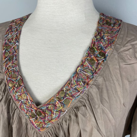 Roberta Freyman Tan Ecru Embroidered Collar Top Small - Picture 3 of 5